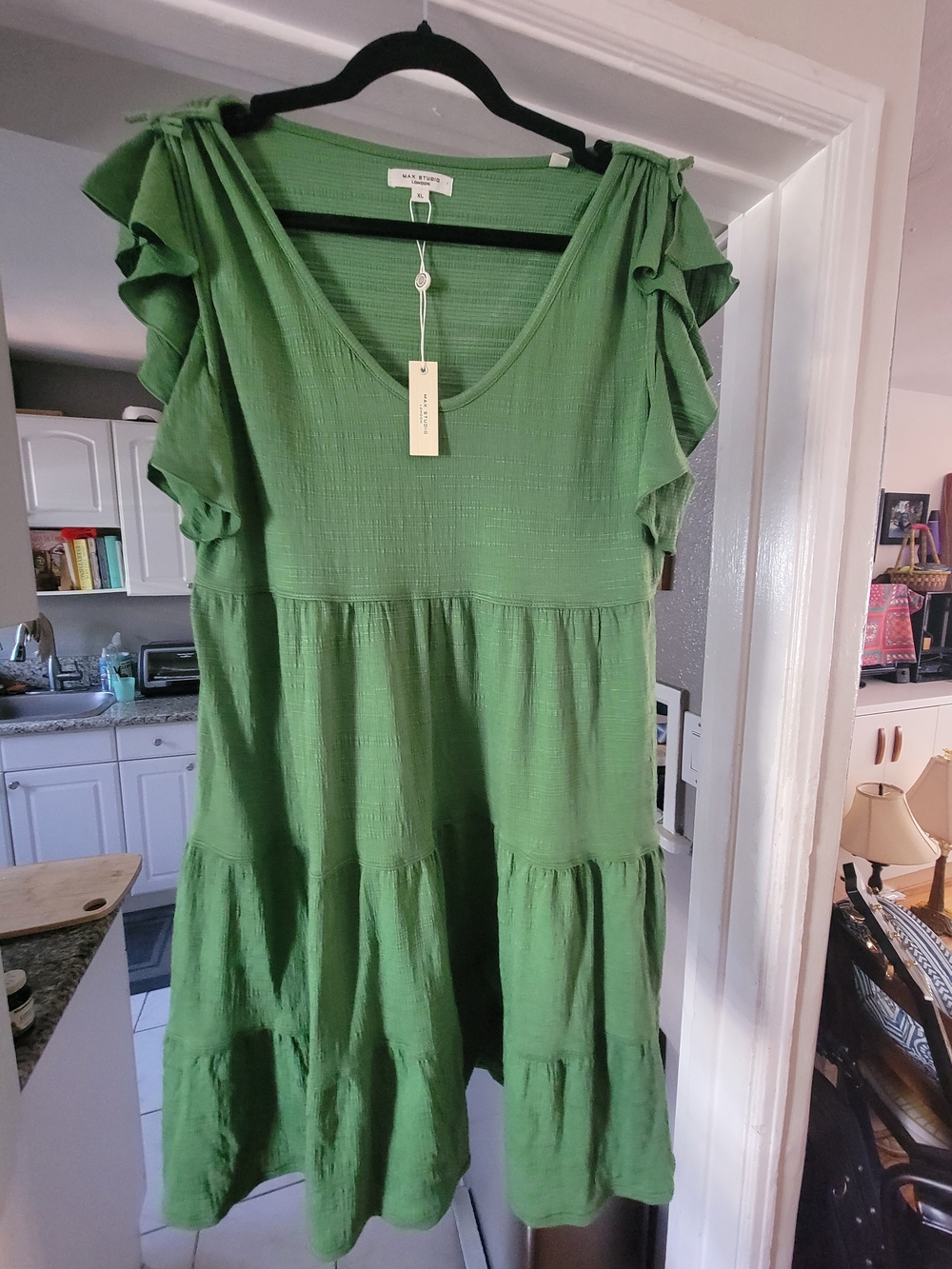 Green Tiered Ruffle Sleeve Mini Dress